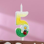  Свеча для торта "Ромашки", 12.5 см, разноцветная цифра "5" (1462560) 