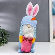  Кукла интерьерная "Гном в шапке с зайчьими ушами, с мешком" голубой 40х14 см (7509600) 