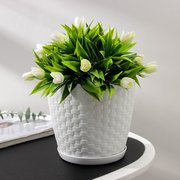  Горшок для цветов с поддоном «Ротанг», 2 л, цвет белый (1306732) 