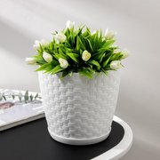  Горшок для цветов с поддоном «Ротанг», 3 л, цвет белый (1306738) 