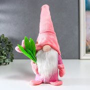  Кукла интерьерная "Гном с тюльпанами" розовый 37х8х6 см (7509605) 