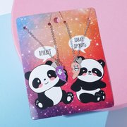  Кулоны "Неразлучники" панды в сердечке, цвет фиолетово-бежевый в серебре, 40см (7113991) 