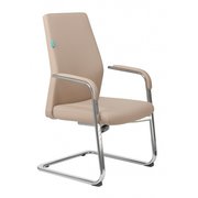  Кресло Бюрократ _JONS-LOW-V/BEIGE на полозьях бежевый кожа 