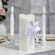  Набор свечей "Кружевной с бантиком" белый: домашний очаг 6,8х15см, родительские 1,8х17,5см (1624261) 
