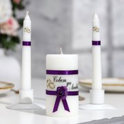  Набор свечей свадебных "Совет да любовь с розой"фиолетовый:родительские 1,8х15,очаг 5х9,5см (2425162) 