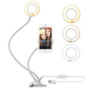  Кольцевая LED лампа Professional Live Stream (9см)+держатель для телефона+зажим-крепление, белый 