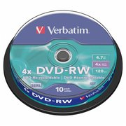  Диск DVD-RW Verbatim 4.7 Gb, 4x, Cake Box (10) 