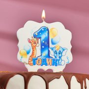  Свеча для торта цифра «1 годик, зверушки» "1" синяя (3424804) 