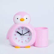  Будильник "Пингвинёнок", с карандашницей, дискретный ход, d=6 см, 12 х 14.5 см, розовый (5198849) 