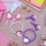  Комплект детский "Выбражулька" 3 предмета: браслет, 2 заколки, сердца, цвет МИКС (2532774) 