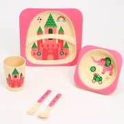  Набор детской бамбуковой посуды «Бычок», тарелка, миска, стакан, приборы, 5 предметов (4482558) 