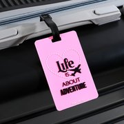  Бирка на чемодан резиновая "Life is about adventure", розовая, 6.5 х 10.4 см (7892468) 