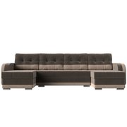  П-образный диван «Марсель», механизм еврокнижка, велюр, цвет коричневый / бежевый (4915753) 