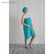  Набор женский для сауны (парео+чалма) с вышивкой, бирюза (3955999) 