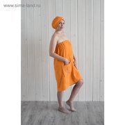  Набор женский для сауны (парео+чалма) с вышивкой, оранжевый (3956002) 