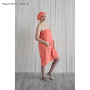  Набор женский для сауны (парео+чалма) с вышивкой, коралл (3956000) 
