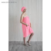  Набор женский для сауны (парео+чалма) с вышивкой, розовый (3956004) 