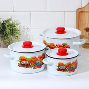  Набор посуды «Варенье», 3 предмета: 1,5 л, 2,9 л,4,5 л, индукция, цвет белый (5433952) 