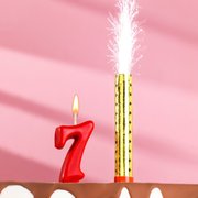  Свеча для торта цифра "Овал" красная "7" + фонтан (3825158) 