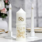  Набор свадебных свечей с бусинами "Обручальные кольца", белый, ручная работа, микс (1424871) 