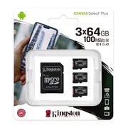  Комплект карт памяти Kingston SDCS2/64GB-3P1A microSDHC Canvas Select Plus, 3x64GB, UHS-I Class 10 U1 A1 с адаптером 
