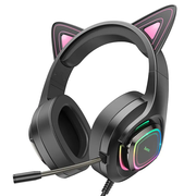  Наушники полноразмерные HOCO W107 Cute cat luminous cat ear gaming headphones.(phantom cat) 