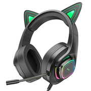  Наушники полноразмерные HOCO W107 Cute cat luminous cat ear gaming headphones(elf cat) 