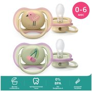 Пустышка PHILIPS ultra air SCF085/13, Вишня/Птица, 0-6мес, 2шт, для девочек 