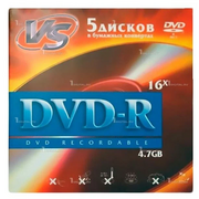  Диск DVD-R VS (VSDVDRK501) 4.7 Gb, 16x, Бум.конверт (5), (5/250) 