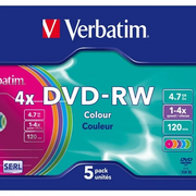  Диск DVD-RW Verbatim (43563) 4.7Gb 4x Slim case (5шт) Color 
