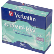  Диск DVD-RW Verbatim (43285) 4.7Gb 4x Jewel case (5шт) 