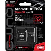  Карта памяти QUMO (QM32GMICSDHC10U3) MicroSDHC 32GB Сlass 10 UHS-I U3 ,3.0 с адаптером SD, черно-красная 