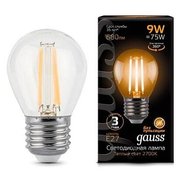  Лампочка Gauss 105802109 Filament Шар E27 9Вт 220B 2700K св.свеч.бел.теп. G45 (10шт) 