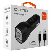  АЗУ QUMO 2A, 2 USB, 1A+1A черный, кабель Apple 8 pin в комплекте 