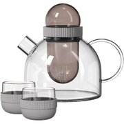  Заварочный чайник и две чашки KissKissFish BoogieWoogie Teapot with cups серый 