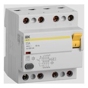  Выключатель IEK ВД1-63 (MDV10-4-025-300) дифф.тока УЗО 25A 300мА AC 4П 400В 4мод белый (упак. 1шт) 