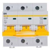 Выключатель IEK ВА47-100 (MVA40-3-100-C) автоматический 100A тип C 10kA 3П 400В 4.5 мод белый (упак. 1шт) 