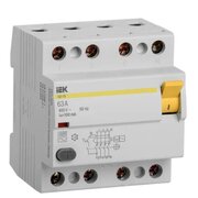  Выключатель IEK ВД1-63 (MDV10-4-063-100) дифф.тока УЗО 63A 100мА AC 4 400В 4мод белый (упак. 1шт) 