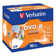  Диск DVD-R Verbatim (43521) 4.7Gb 16x Jewel case (10шт) Printable 