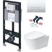  Унитаз подвесной с инсталляцией DURAVIT Set D-Neo 45770900A1+WD1020+WD6016+WD5001021 с крышкой-сиденьем+крепёж+клавиша хром 