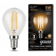  Лампа светодиодная Gauss 105801105 LED Filament globe Е14 5Вт 2700k 1/10/50 