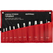  Набор ключей торцевых REXANT 12-5872-2 трубчатых 6x22 мм, 10 шт, вороток, оцинкованные, в сумке 