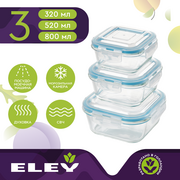  Набор квадратных контейнеров Eley ELECST004L (320мл,520мл,800мл) 