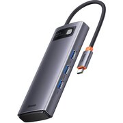  USB Hub Baseus Metal Gleam (WKWG030113) 6-in-1 Multifunctional Type-C HUB Docking Station Gray (Type-C to HDMI*2+USB3.0*3+PD*1) 