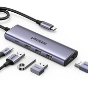  Конвертер UGREEN CM511 15596 USB-C To HDMI+3*USB 3.0 A+PD Power Converter Silver 