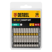  Набор бит Denzel 11664 HEX 6х50, сталь S2, шестигранный профиль, 10шт 