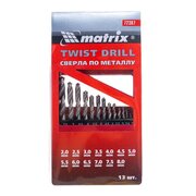  Набор сверл по металлу MATRIX 72387 2-8 мм , HSS, 13 шт., метал. коробка цил. хвостовик 