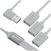  Хаб Greenconnect GCR-53355 USB Hub 2.0 на 3 порта 0.35m гибкий двусторонний угловой AM/3хAF белый 