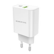  СЗУ Borofone BA55A Crown speed dual port PD20W+QC3.0 charger, white 
