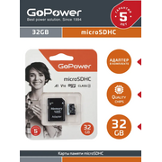  Карта памяти GoPower 00-00025675 microSD 32GB Class10 60 МБ/сек V10 с адаптером 